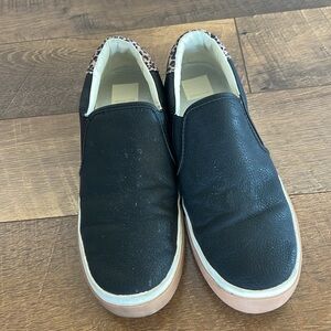 Dolce Vita Black and Brown Slip-On Flats with Leopard Accent